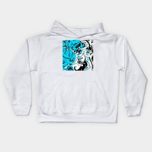 Aqua white black Liquid Abstract Art Kids Hoodie